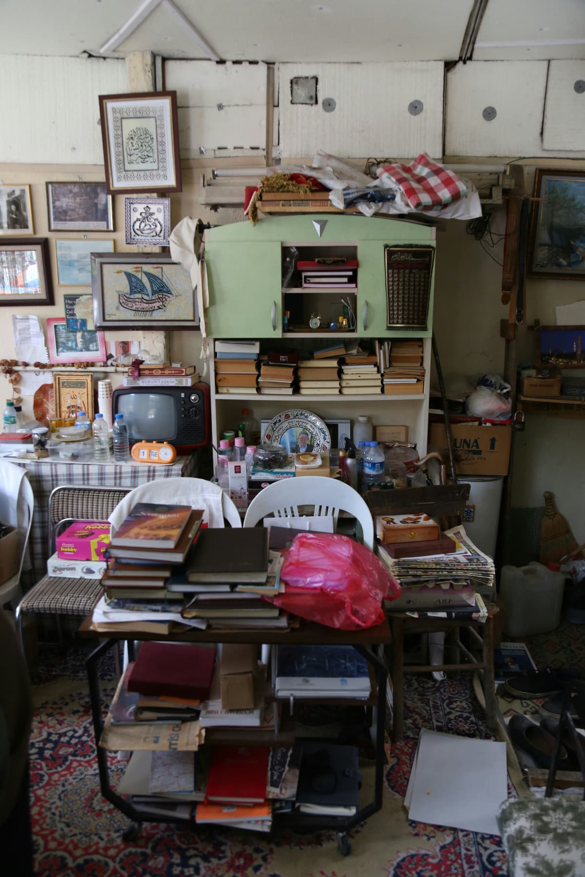 A cluttered living space